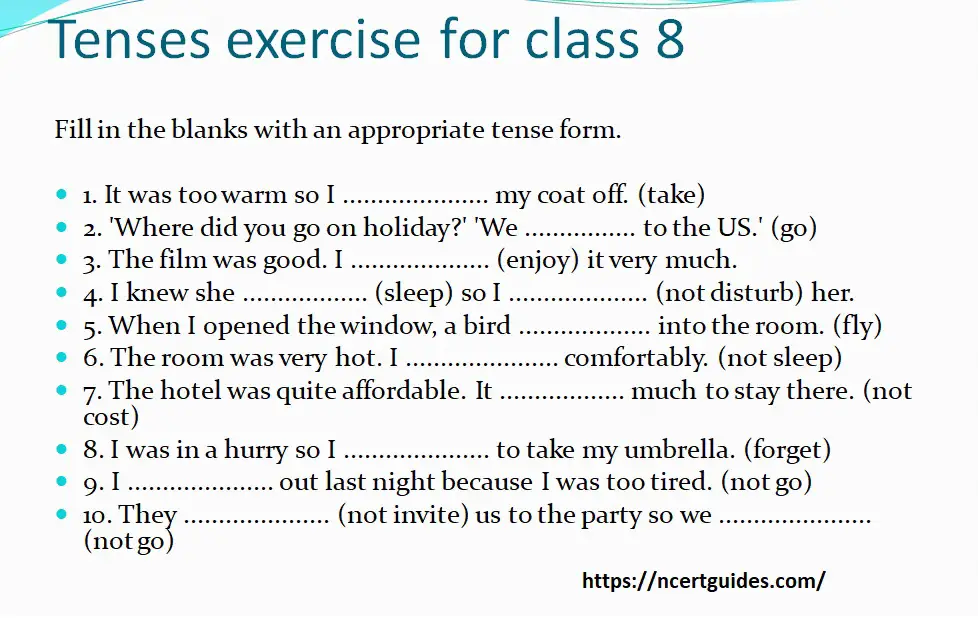 tenses exercise for class 8