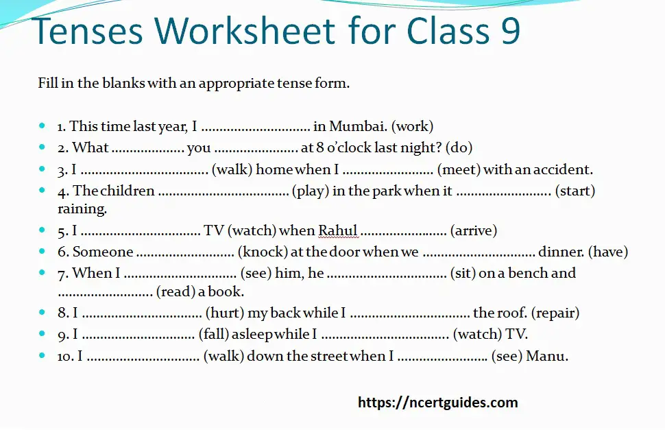 tenses worksheet for class 9 cbse