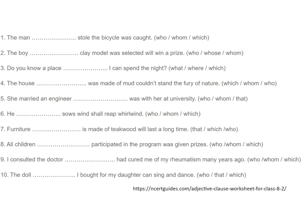 adjective clause worksheet