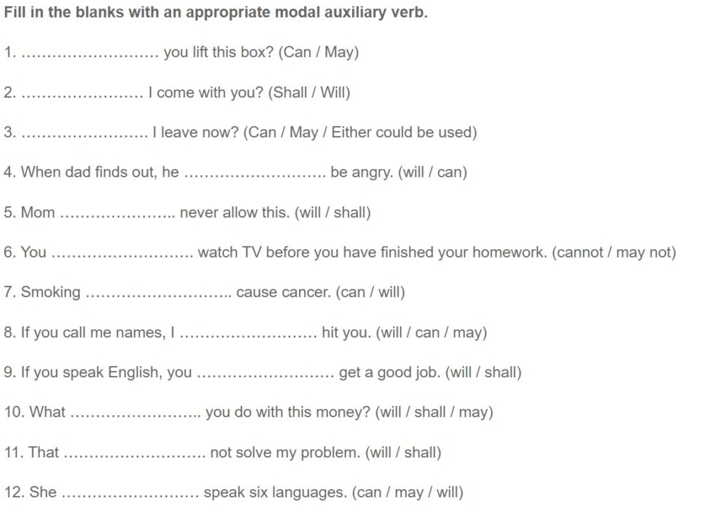 modals worksheet for class 5