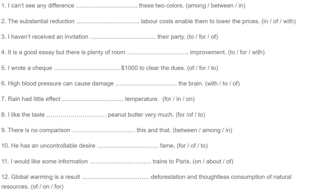 prepositions worksheet intermediate level esl students