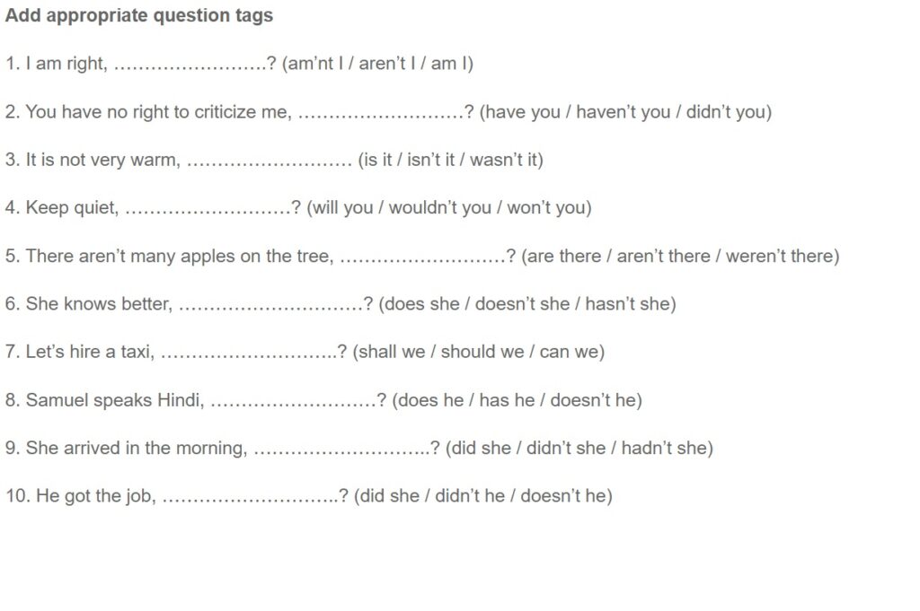 question tags worksheet