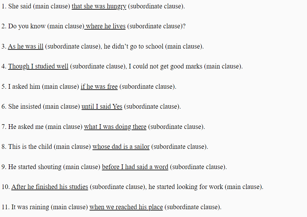 identify the subordinate clause