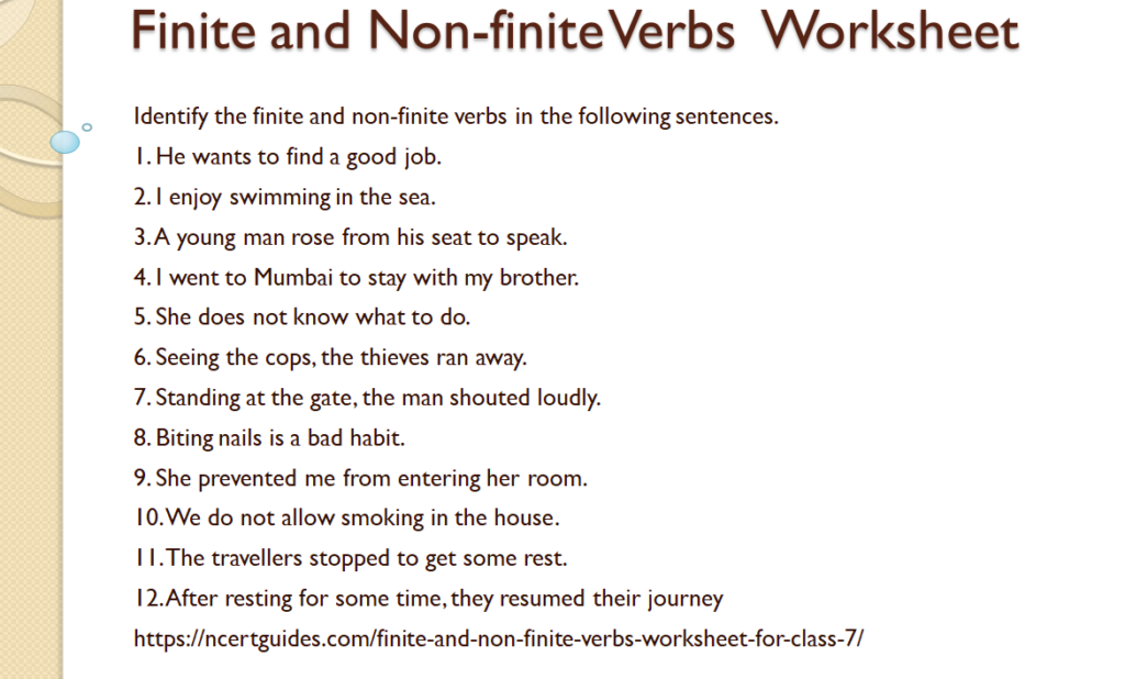 Finite and non finite verbs worksheet