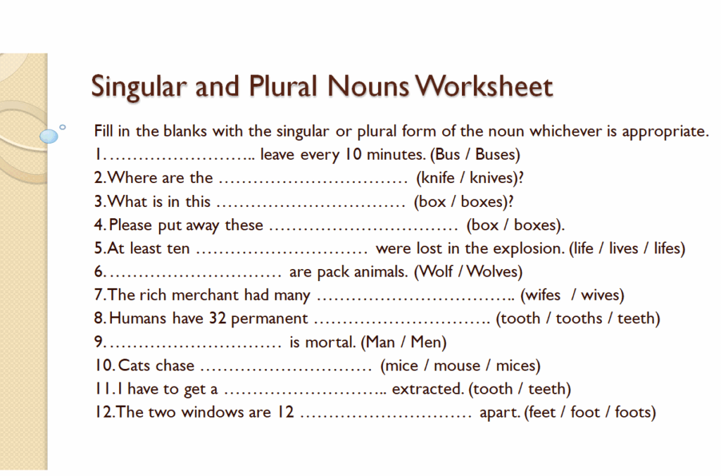 Singular and plural nouns worksheet