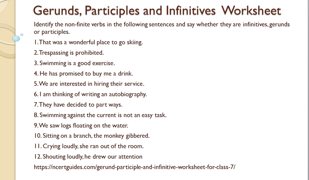 Gerunds, participles and infinitives worksheet
