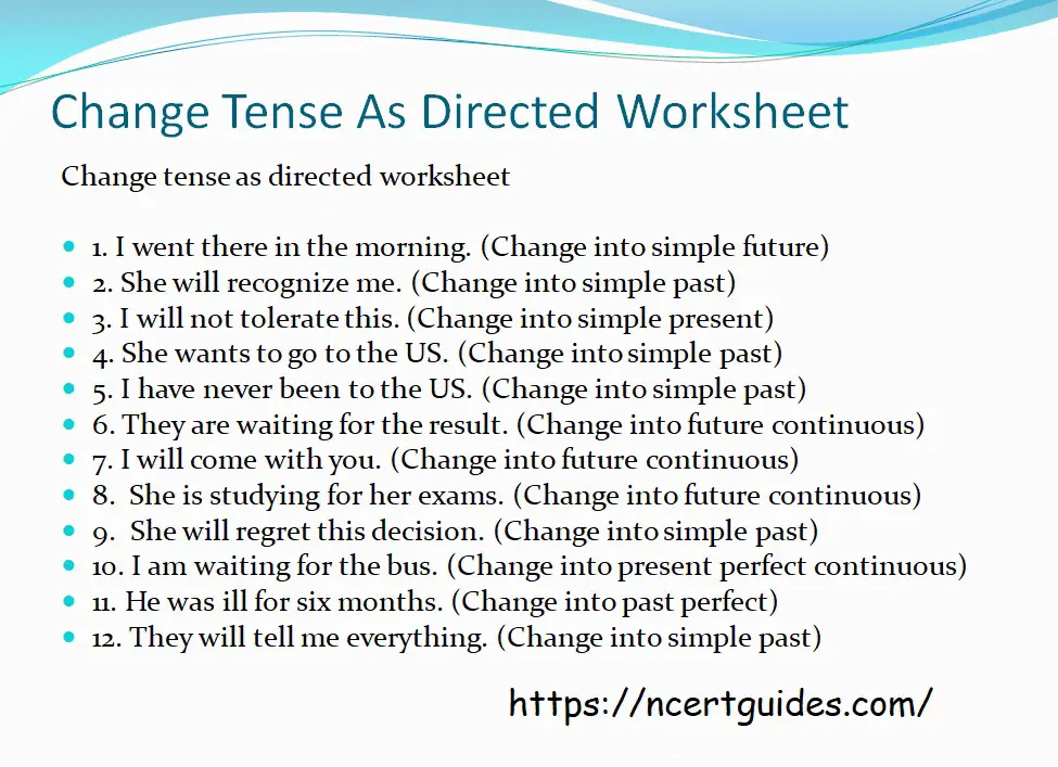 Change tense as directed worksheet