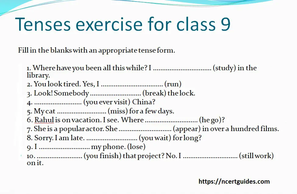 tenses exercise for class 10