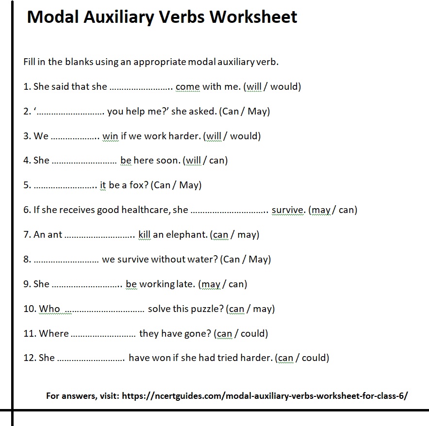 Modal Auxiliary Verbs Worksheet For Class 6 NCERT Guides Com