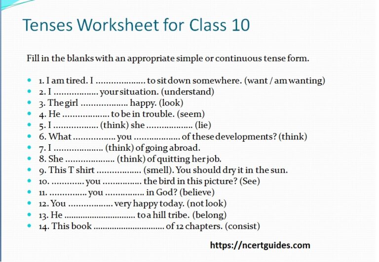 Tenses Exercise For Class 10 NCERT Guides Com