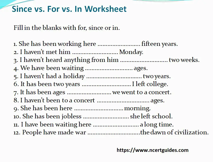 since vs for worksheet