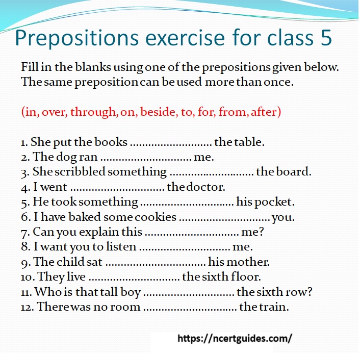 Prepositions Exercise For Class 5 With Answers NCERT Guides Com