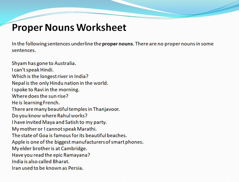 Proper nouns worksheet for class 2
