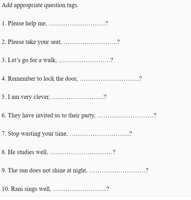 question tags exercise