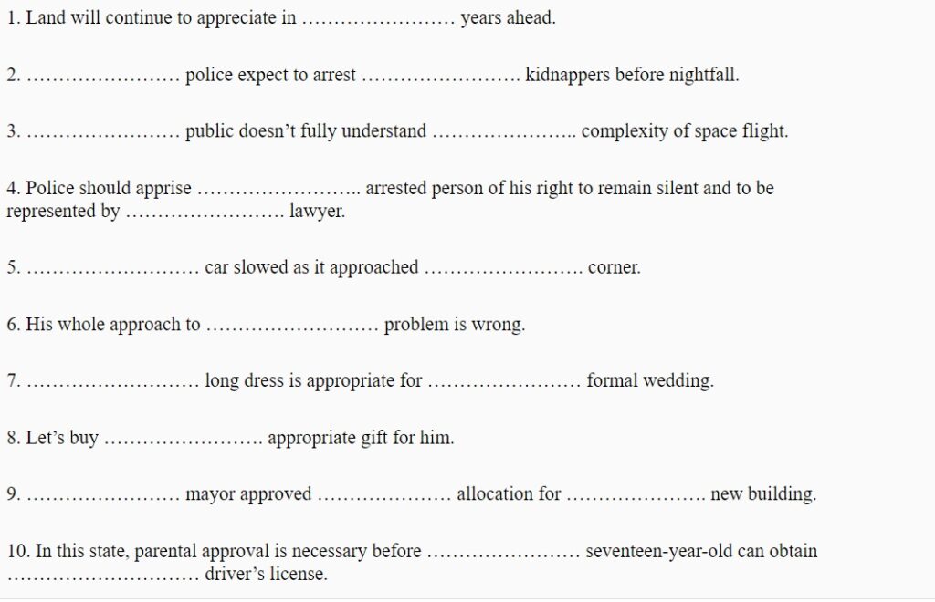 articles worksheet for class 10