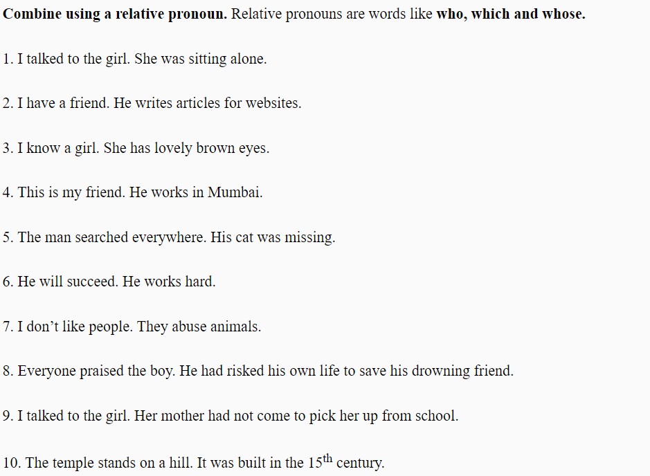 relative pronouns exercise