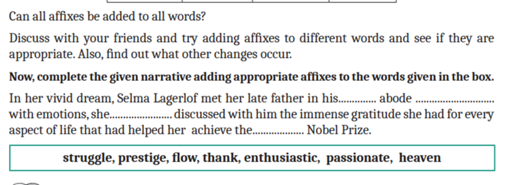 Class 9 English unit 1 activities suffixes and prefixes